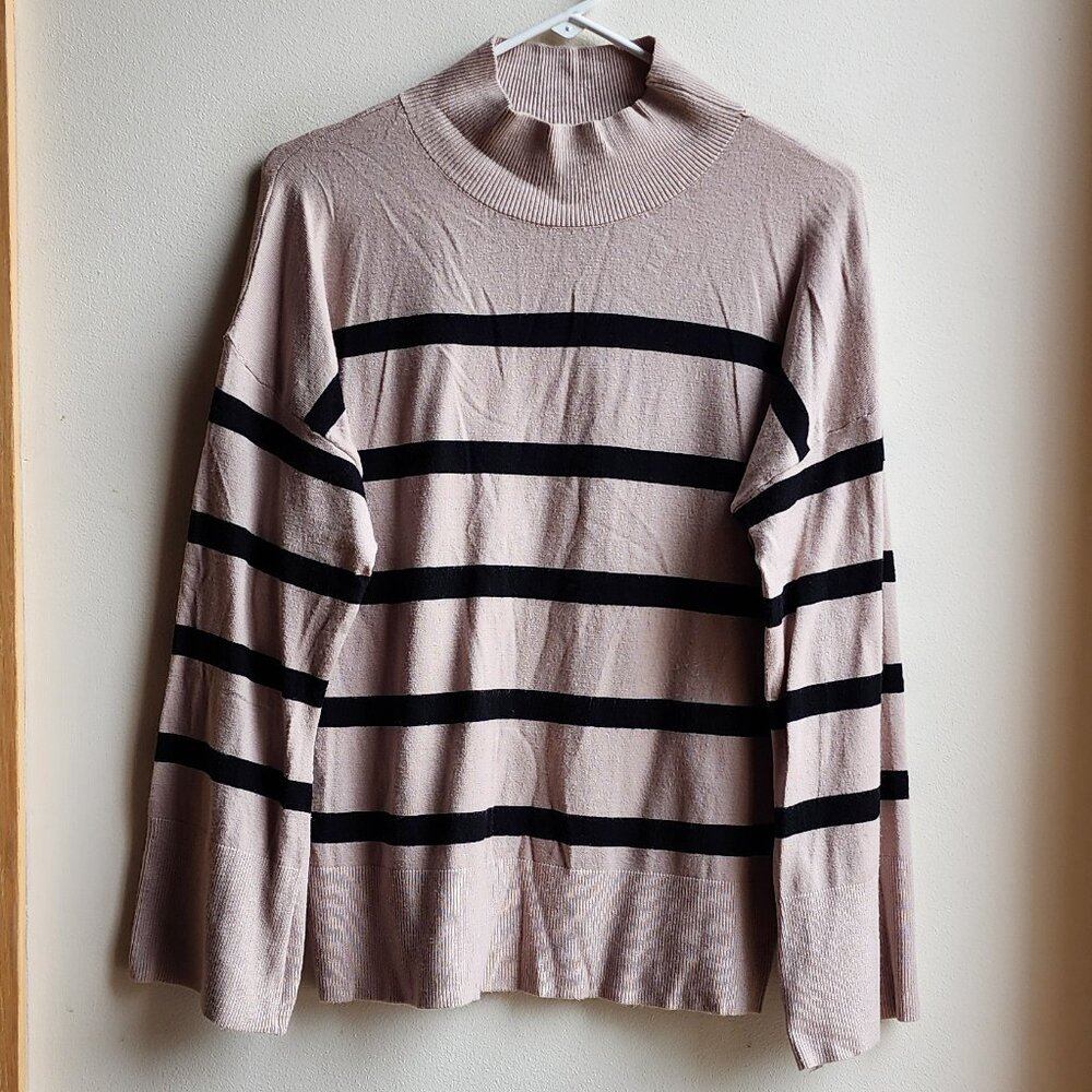 Aaeda Taupe/Black Striped Mock Neck Sweater Size Large